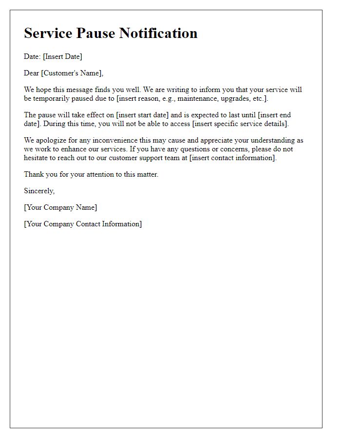 Letter template of service pause notification