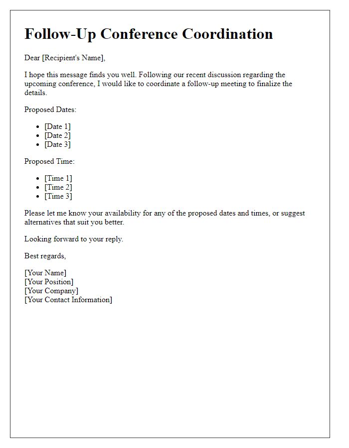 Letter template of coordinating a follow-up conference.