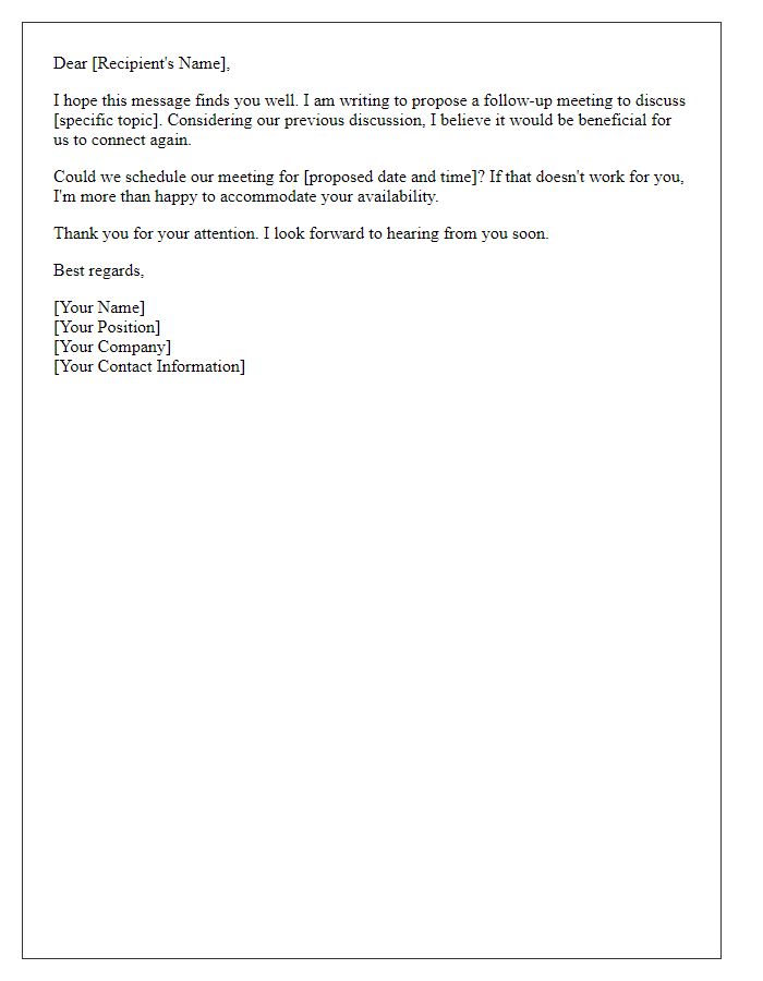 Letter template of proposing a follow-up meeting date.