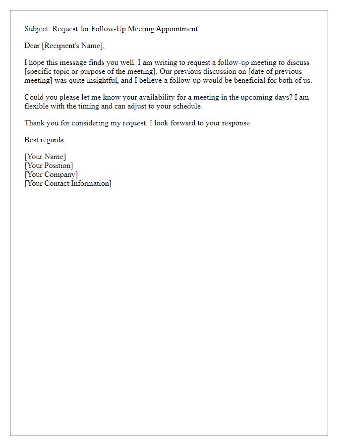 Letter template of request for follow-up meeting appointment.