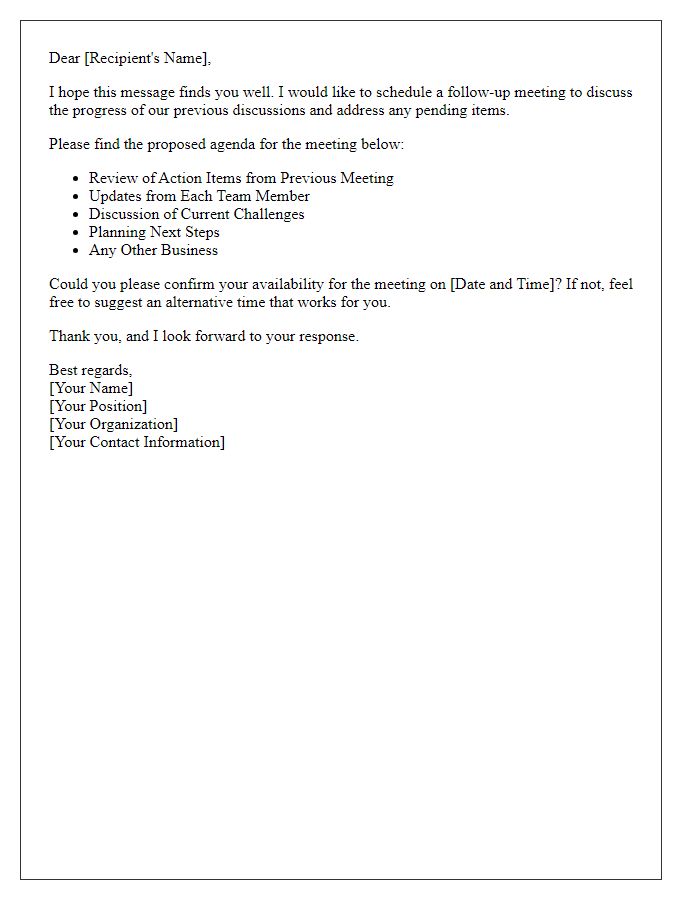 Letter template of setting a follow-up meeting agenda.