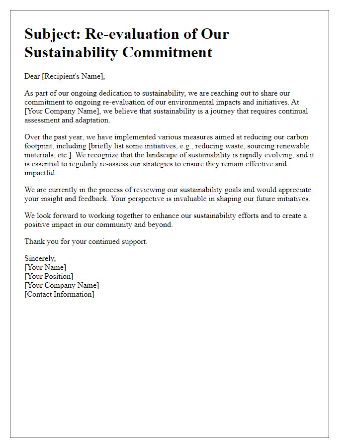 Letter template of sustainability commitment re-evaluation