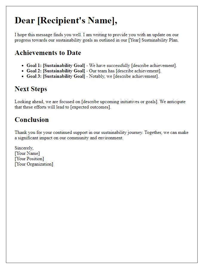 Letter template of sustainability goals achievement update