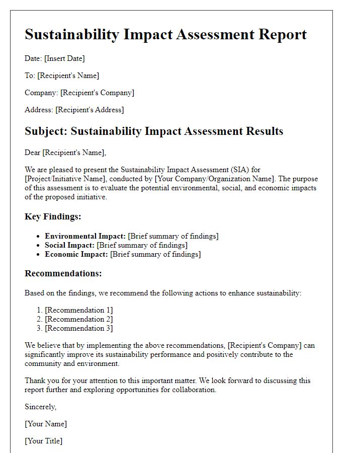 Letter template of sustainability impact assessment