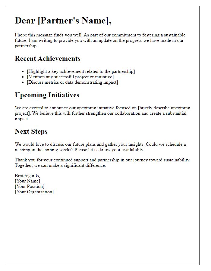 Letter template of sustainability partnership update