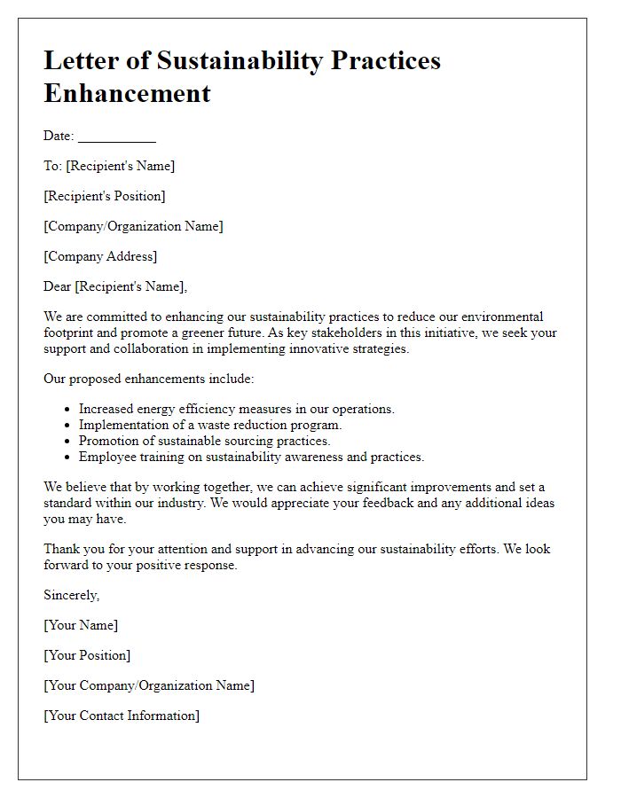 Letter template of sustainability practices enhancement