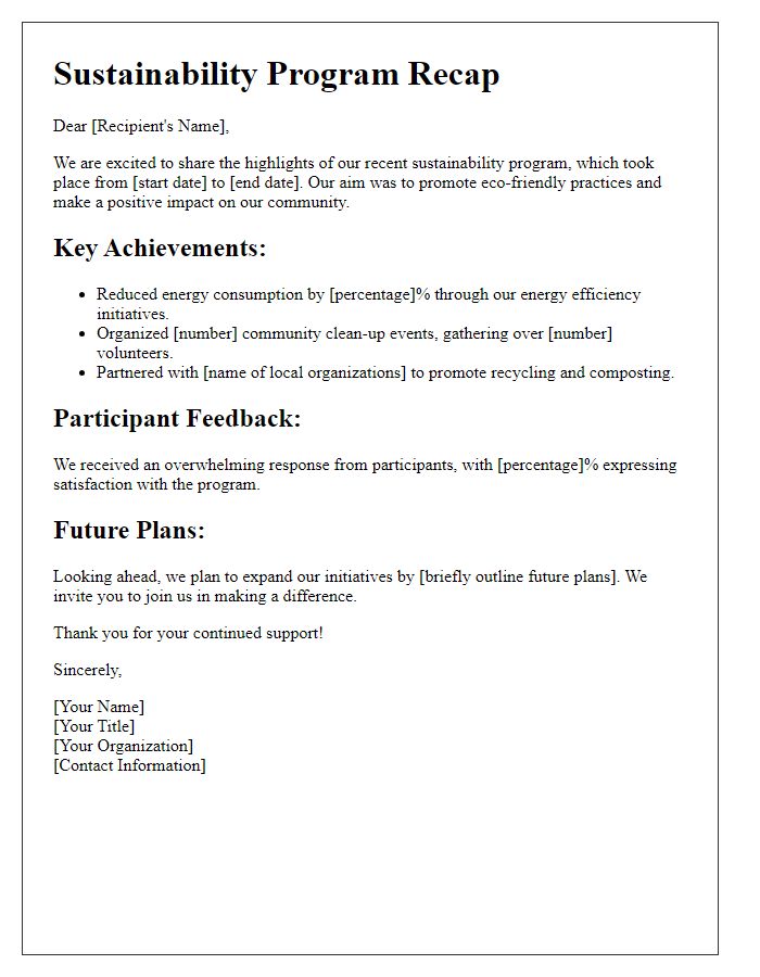 Letter template of sustainability program recap