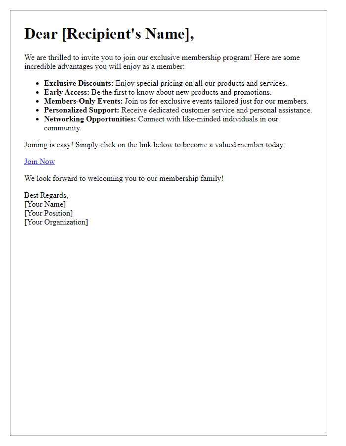 Letter template of advantages for joining our membership