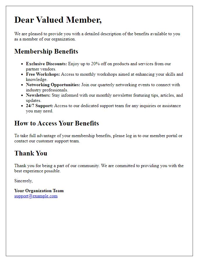 Letter template of benefits description for members