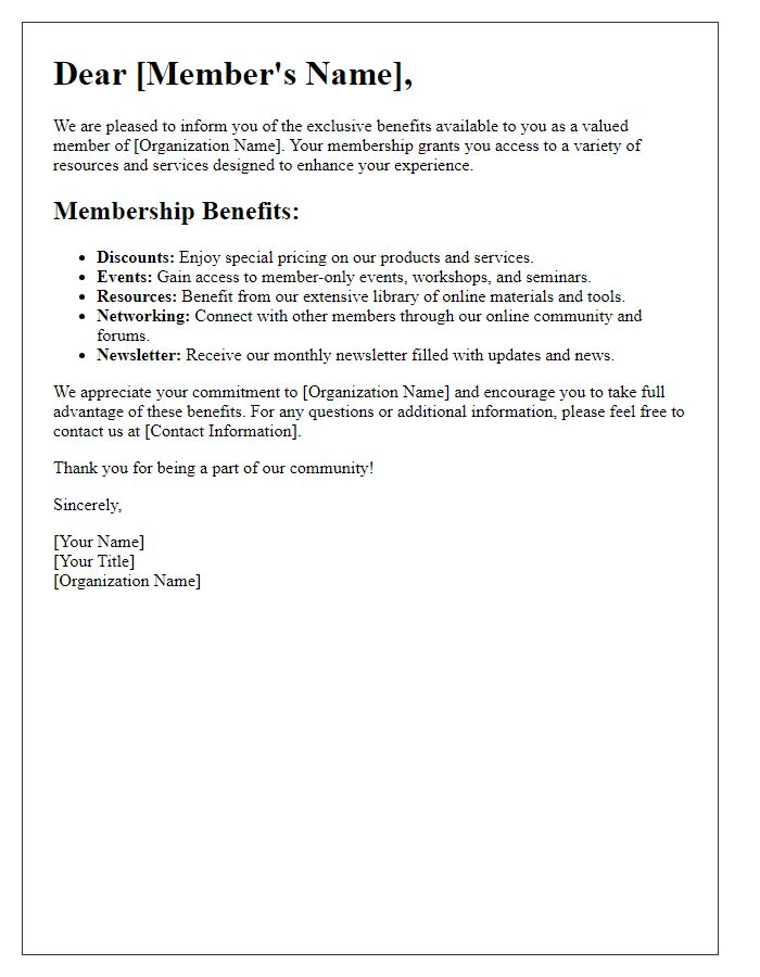 Letter template of benefits provided to members