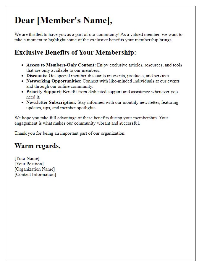 Letter template of membership value highlights