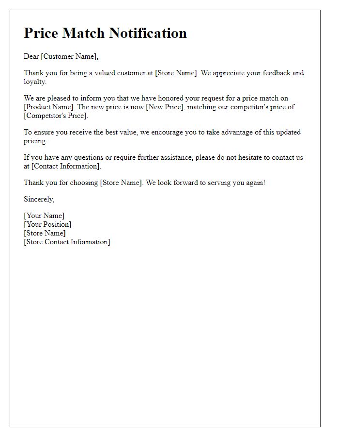 Letter template of Customer Notification for Price Match