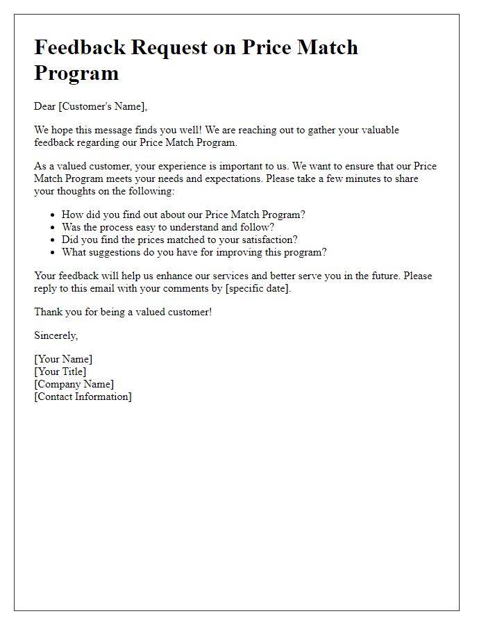 Letter template of Feedback Request on Price Match Program
