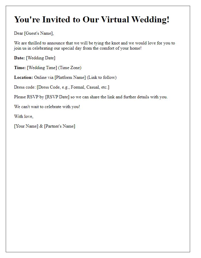 Letter template of virtual wedding invitation request