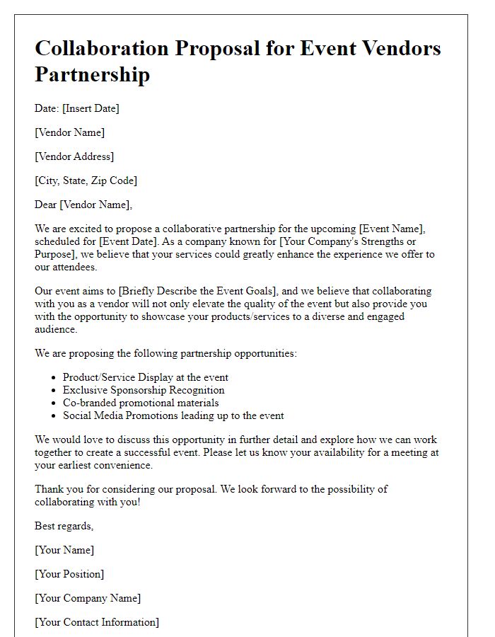 Letter template of collaboration proposal for event vendors partnership