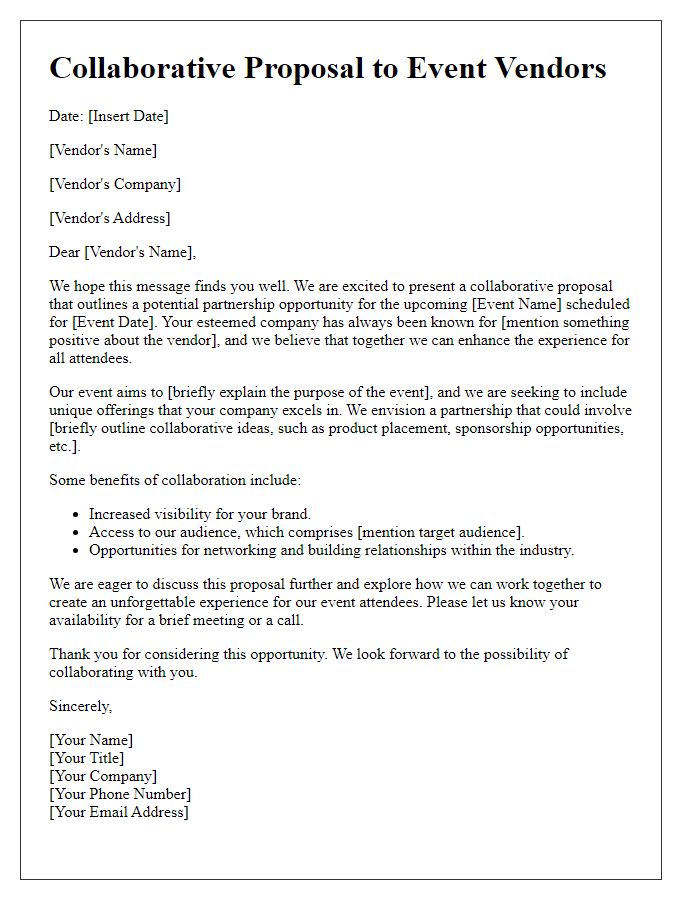 Letter template of collaborative proposal to event vendors