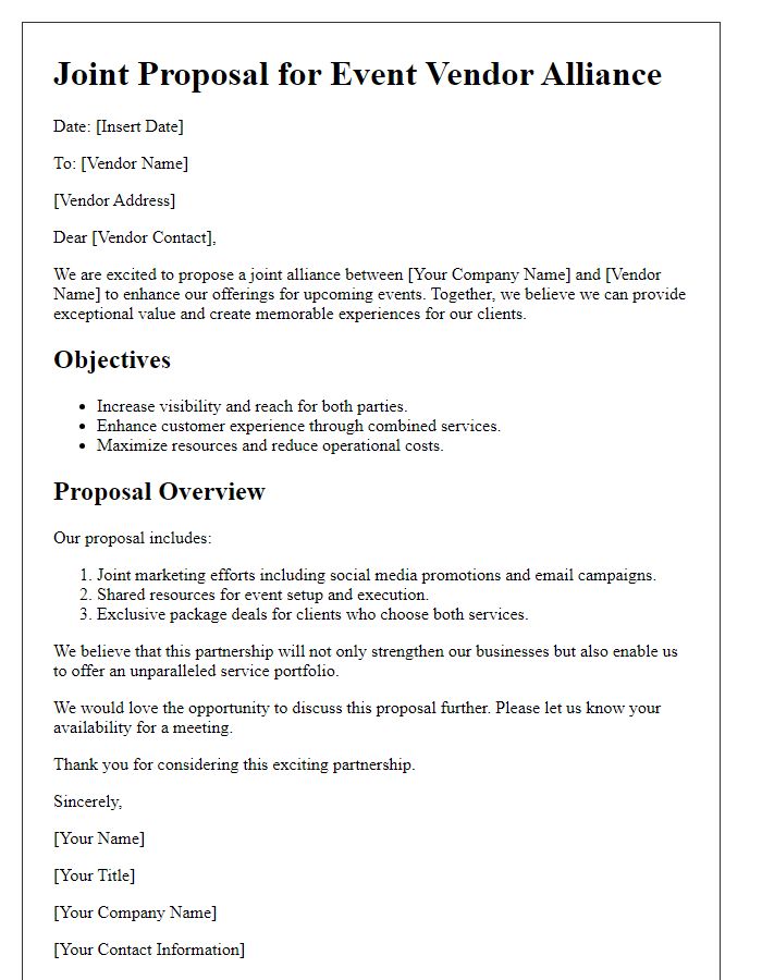 Letter template of joint proposal for event vendor alliances