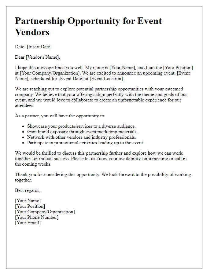 Letter template of partnership opportunity for event vendors