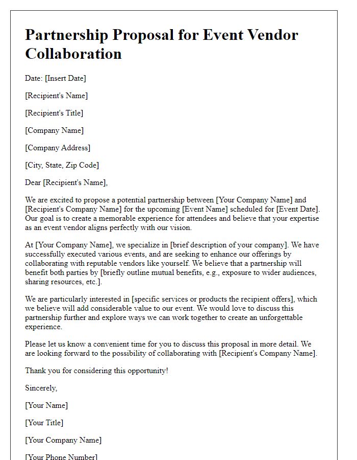 Letter template of partnership proposal for event vendor collaboration