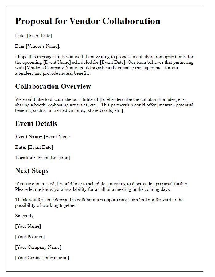 Letter template of proposal for vendor collaboration at upcoming events