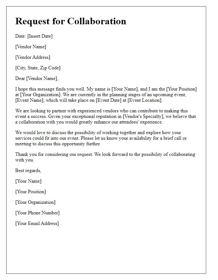 Letter template of request for event vendor collaboration
