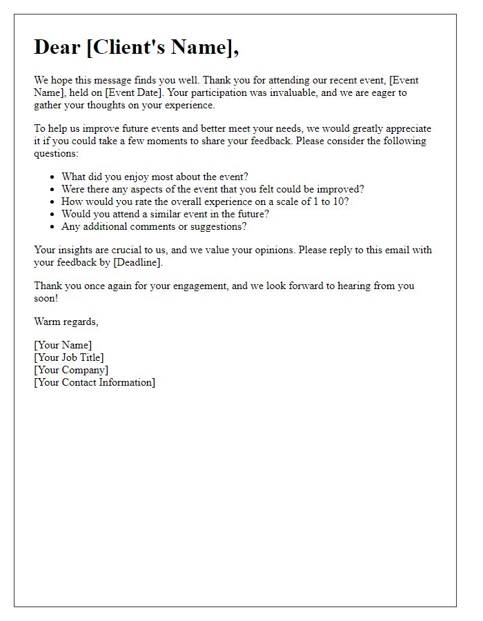 Letter template of Client Event Feedback Request for Engagement Insights