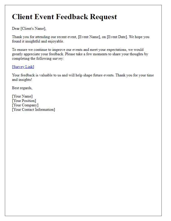 Letter template of Client Event Feedback Request for Experience Evaluation
