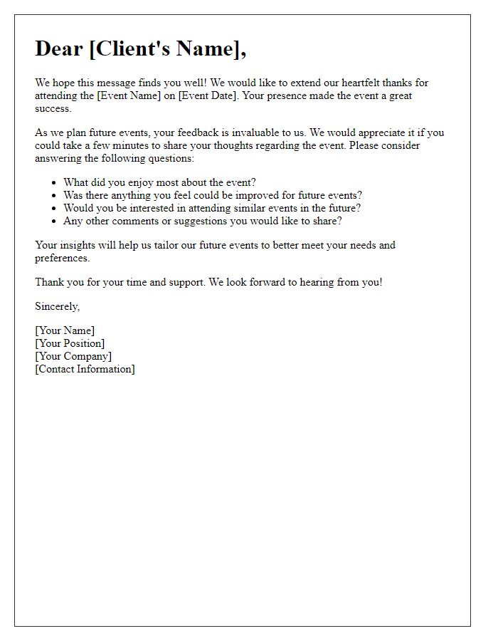 Letter template of Client Event Feedback Request for Future Planning