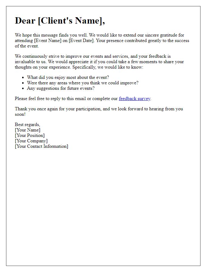 Letter template of Client Event Feedback Request for Improvement