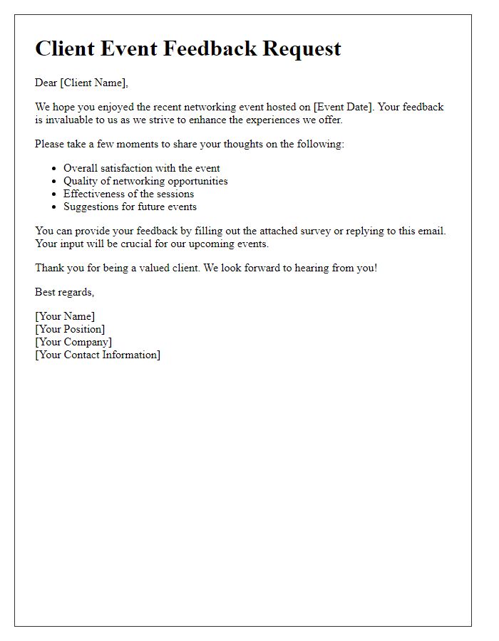 Letter template of Client Event Feedback Request for Networking Assessment