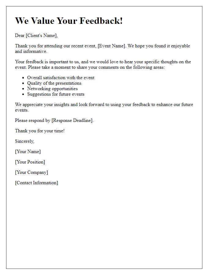 Letter template of Client Event Feedback Request for Specific Comments