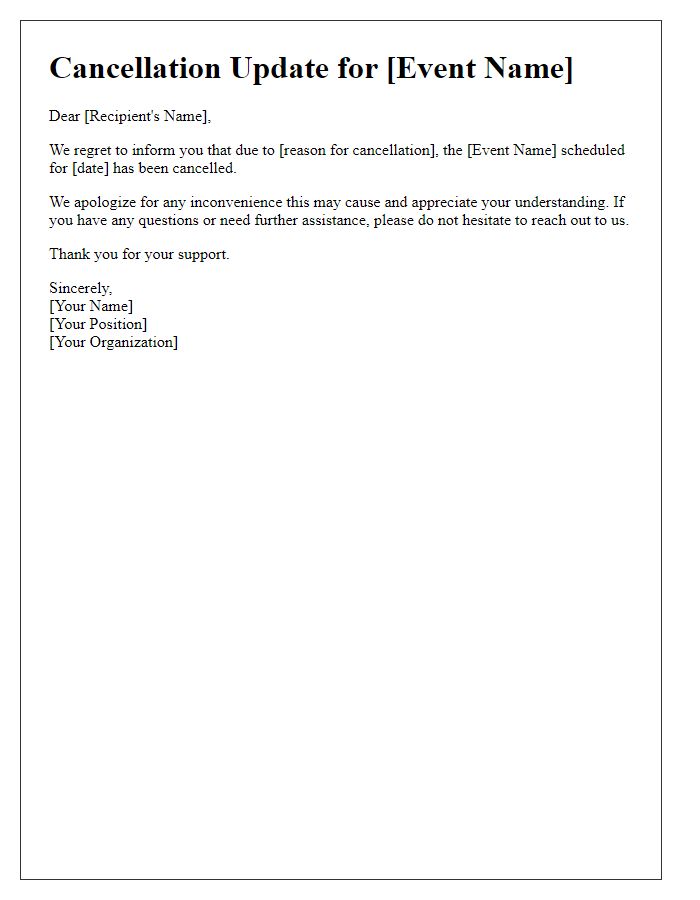 Letter template of cancellation update for an event