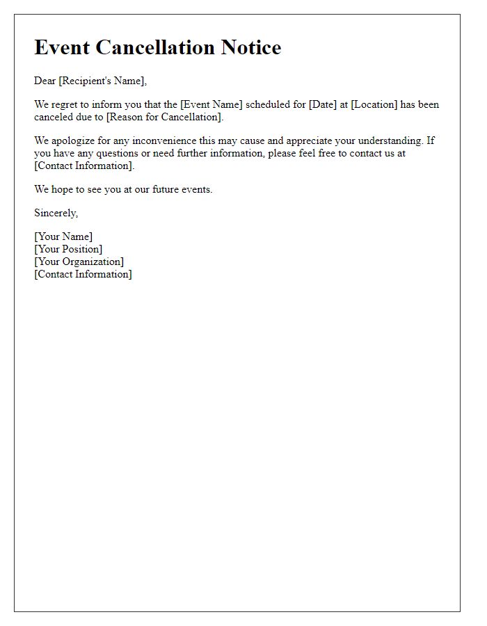 Letter template of event cancellation message