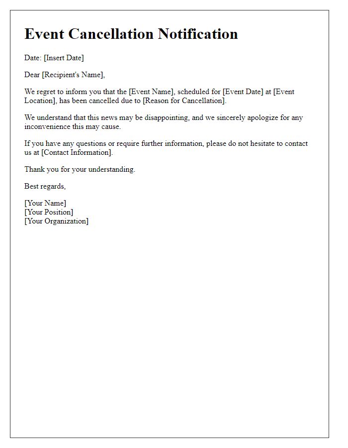 Letter template of formal event cancellation