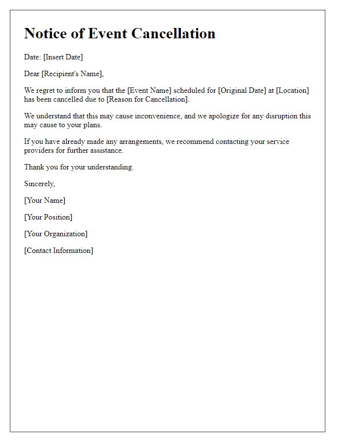 Letter template of notice for event cancellation