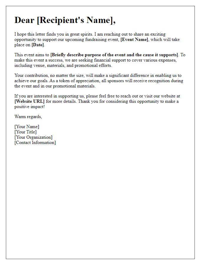 Letter template of fundraising event financial support appeal