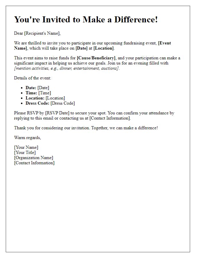 Letter template of fundraising event participation invitation