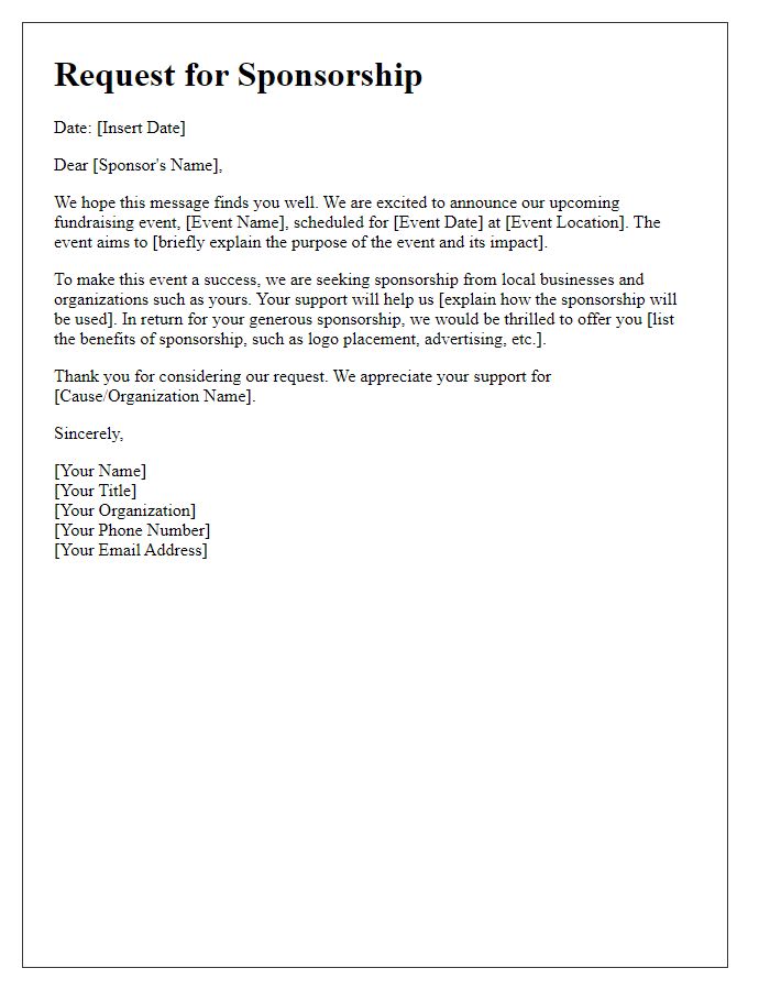 Letter template of fundraising event sponsorship request