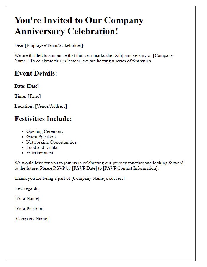 Letter template of company anniversary festivities