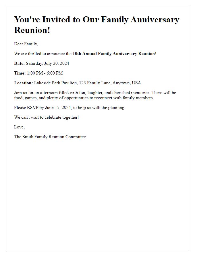 Letter template of family anniversary reunion invitation