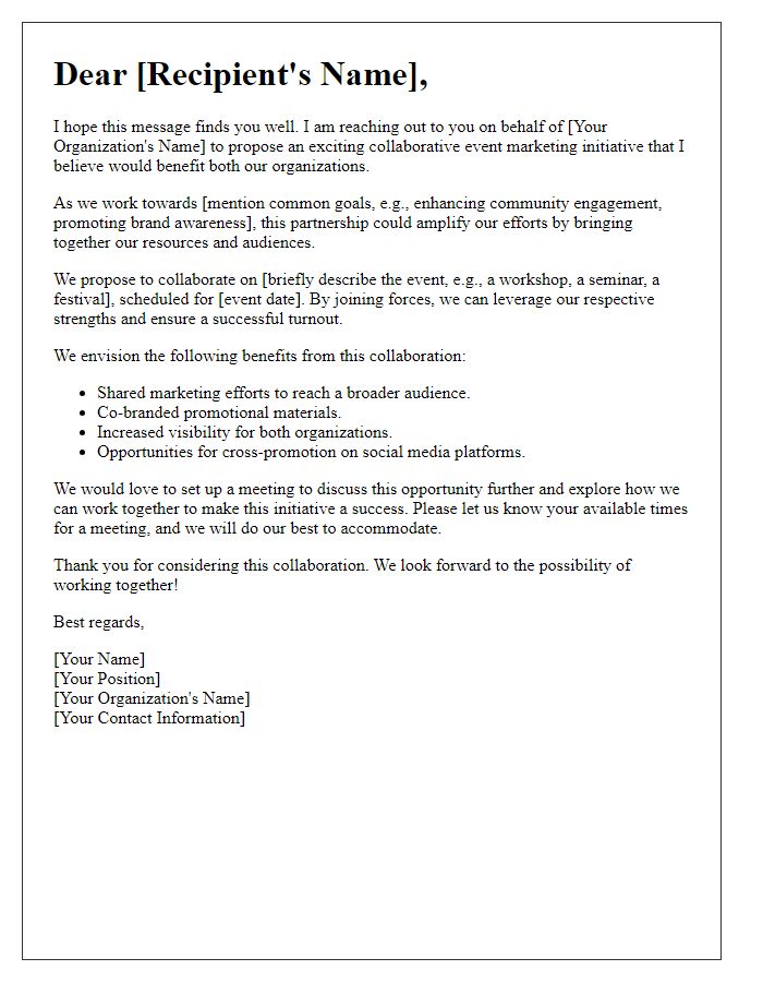 Letter template of collaborative event marketing initiative