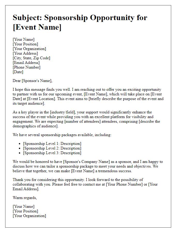 Letter template of sponsorship opportunity for event