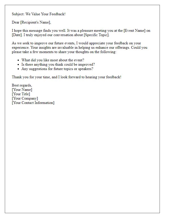 Letter template of feedback request post-networking event