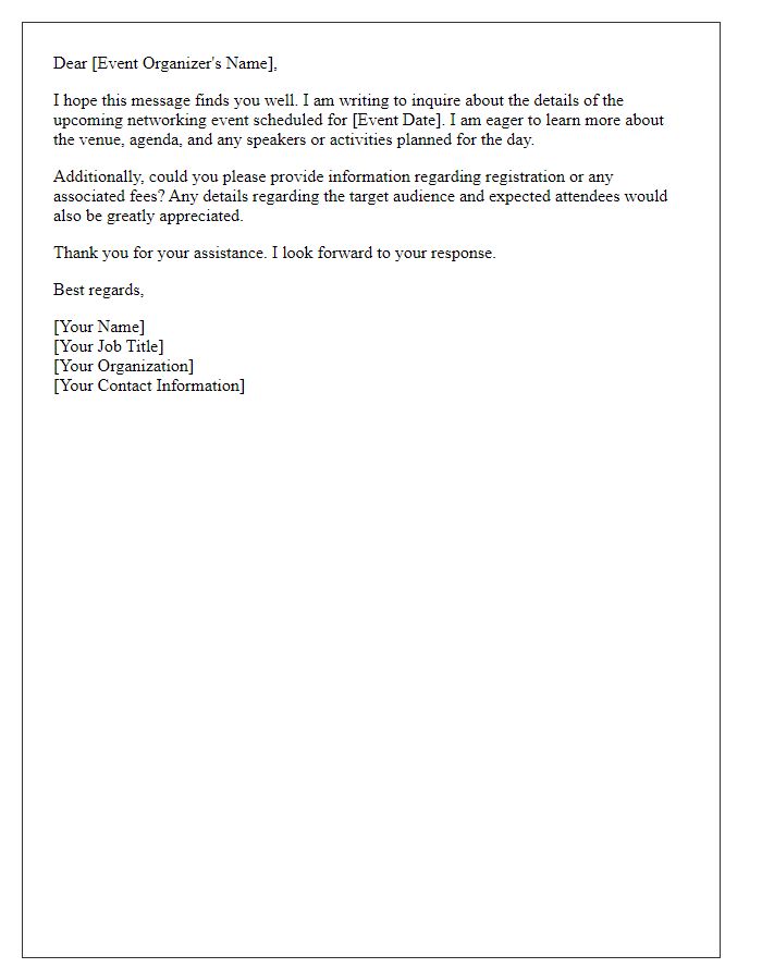 Letter template of inquiry regarding networking event details