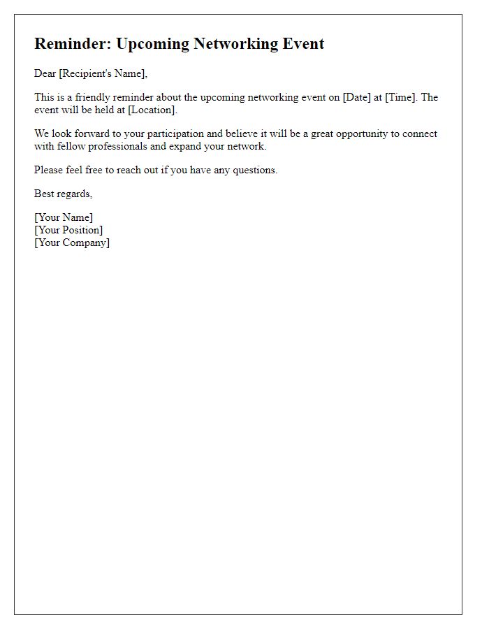 Letter template of reminder for upcoming networking event engagement