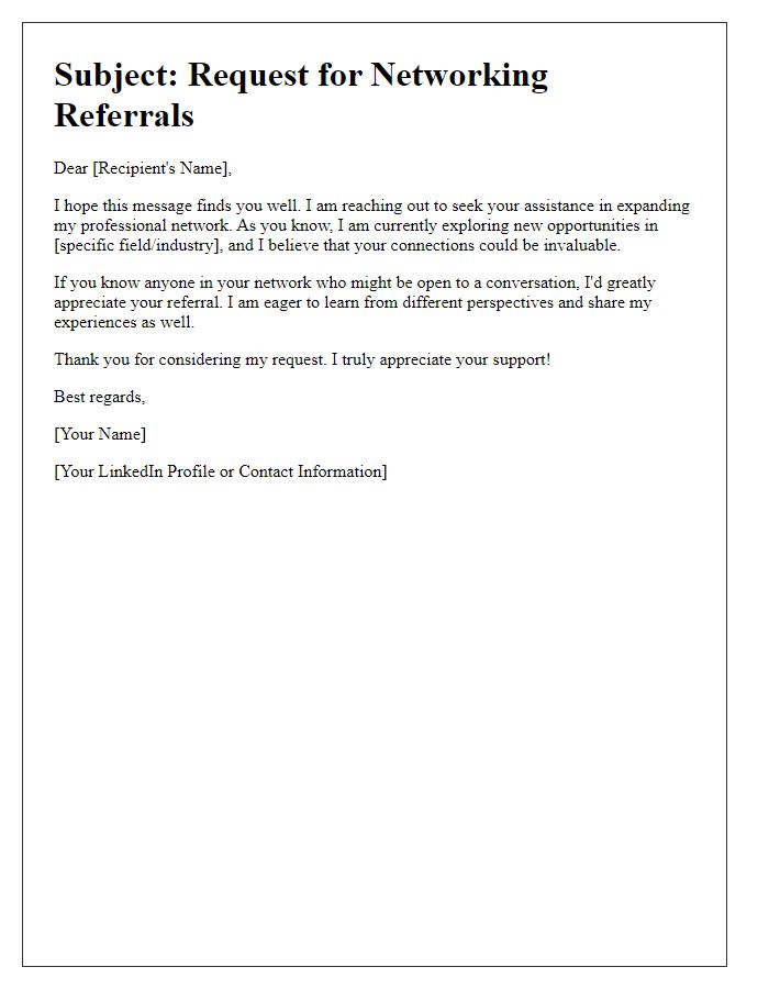 Letter template of request for networking referrals