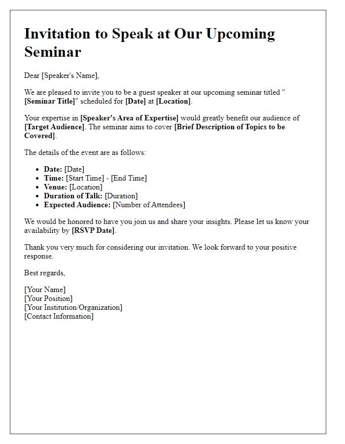 Letter template of seminar invitation for academic speakers