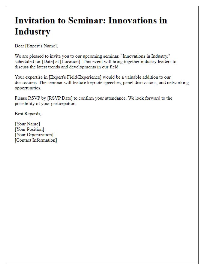 Letter template of seminar invitation for industry experts