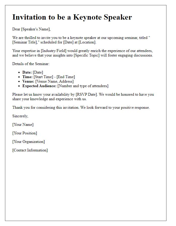 Letter template of seminar invitation for keynote speakers