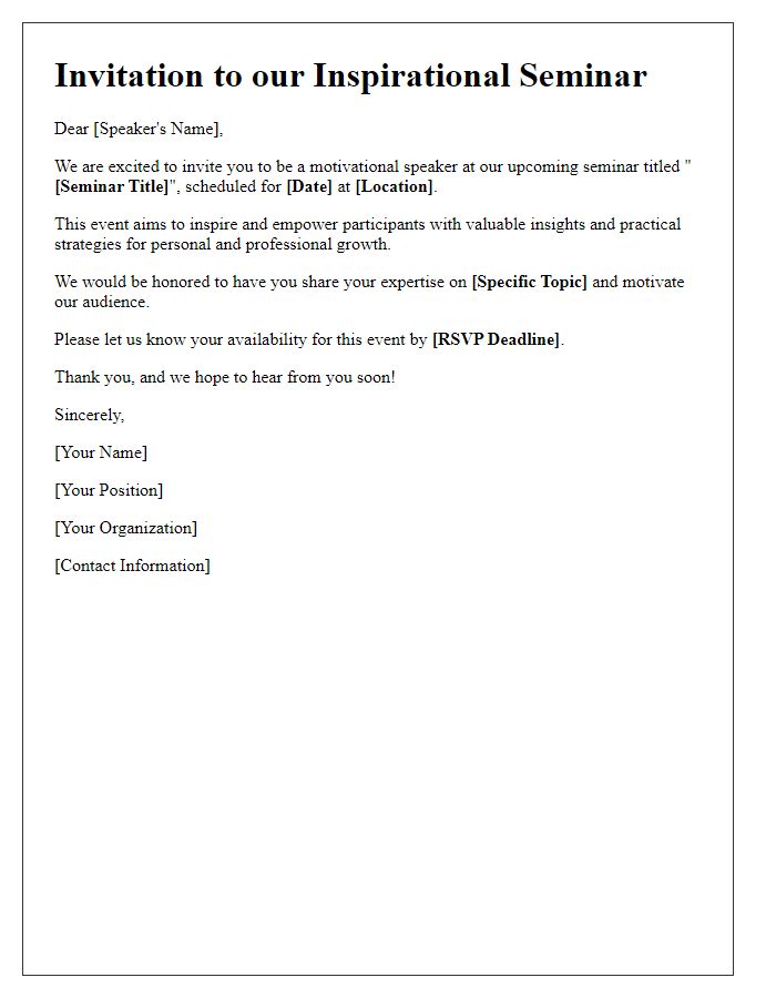 Letter template of seminar invitation for motivational speakers